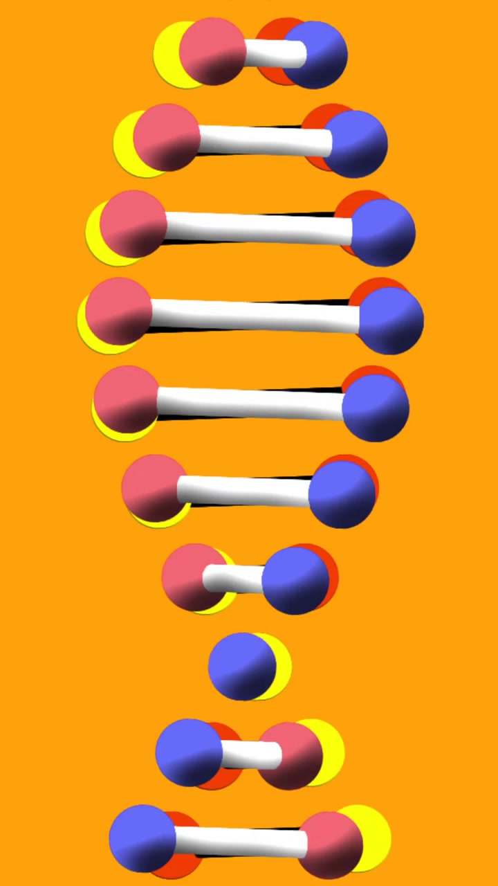 Animazione di DNA che ruota su sfondo arancione e in uno scanner circolare nero
