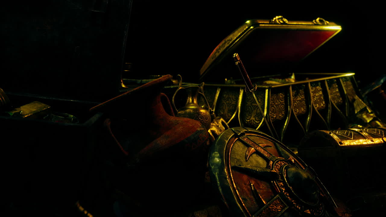 Jewels and gold coins in the dark