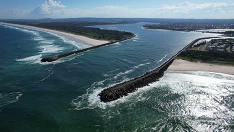 richmond river mouth between lighthouse beach and south ballina beach in new south wales, australia