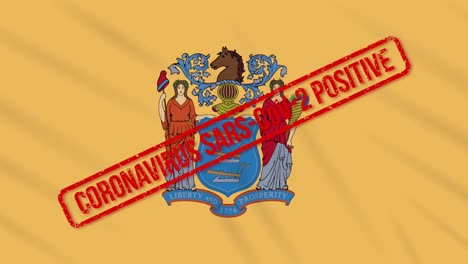 nueva jersey estado de los estados unidos bandera balanceada estampada con respuesta positiva tcovid-19, bucle