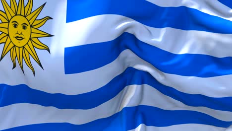 bandera de uruguay ondeando en el viento animación en cámara lenta. 4k textura de tela realista bandera soplando suavemente en un día de viento fondo de bucle continuo sin costuras.
