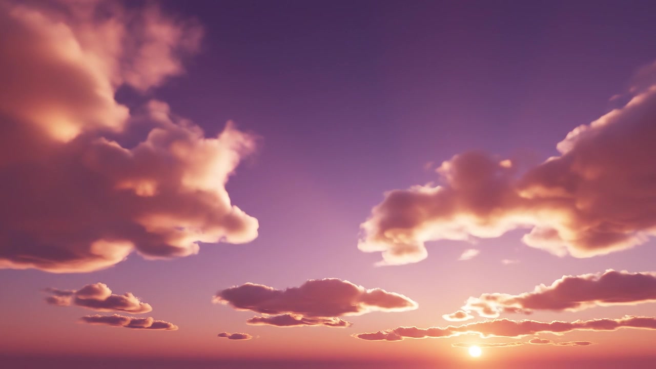 Sunset sky with fluffy purple and pink clouds