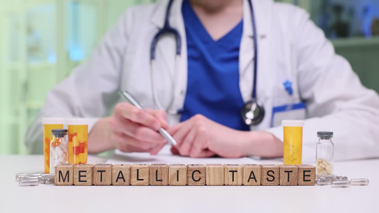 Medico che scrive una ricetta per il sintomo del sapore metallico
