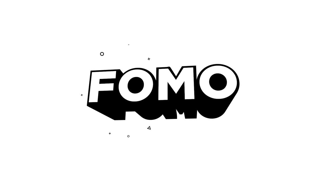 Testo animato FOMO con ombra dinamica su sfondo bianco