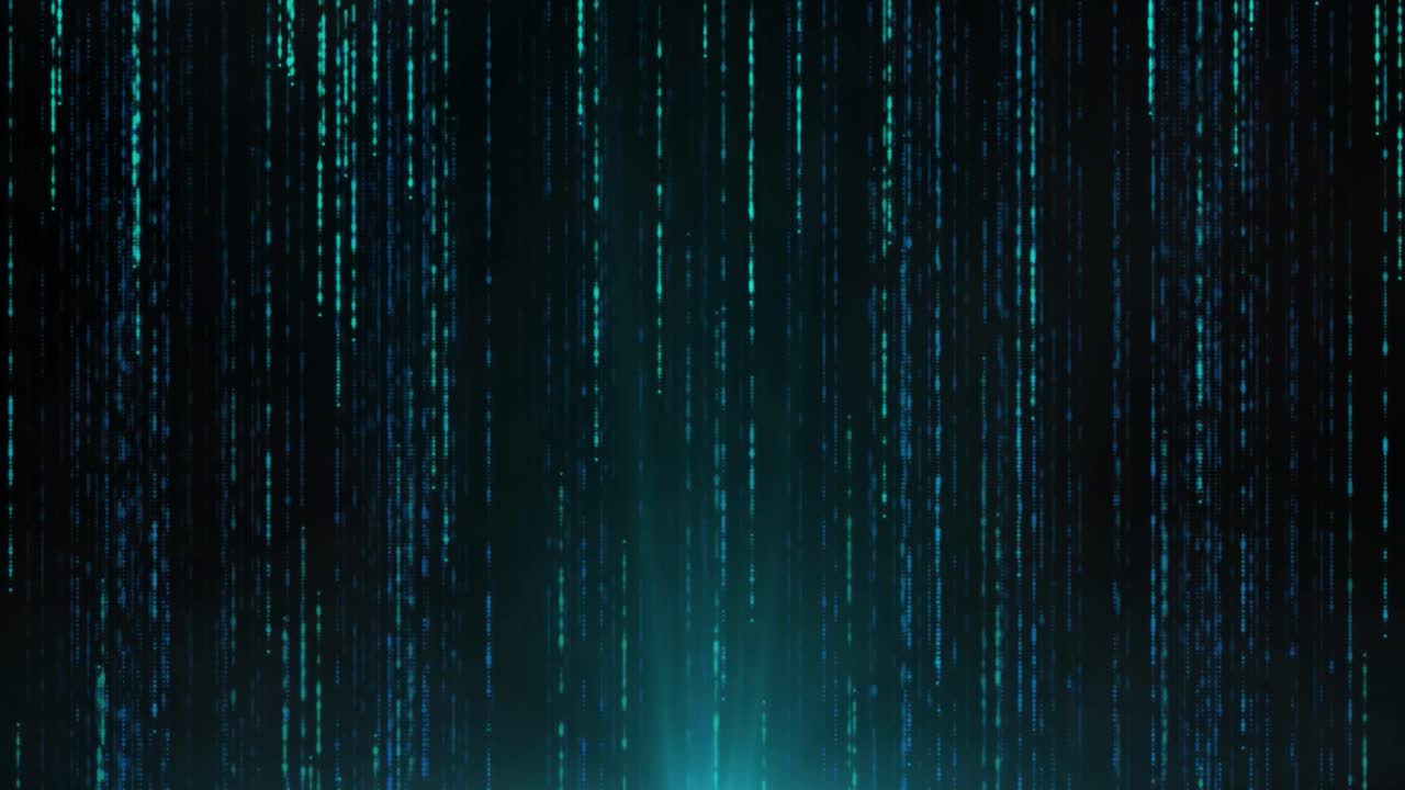 Animation of data processing and files over black background