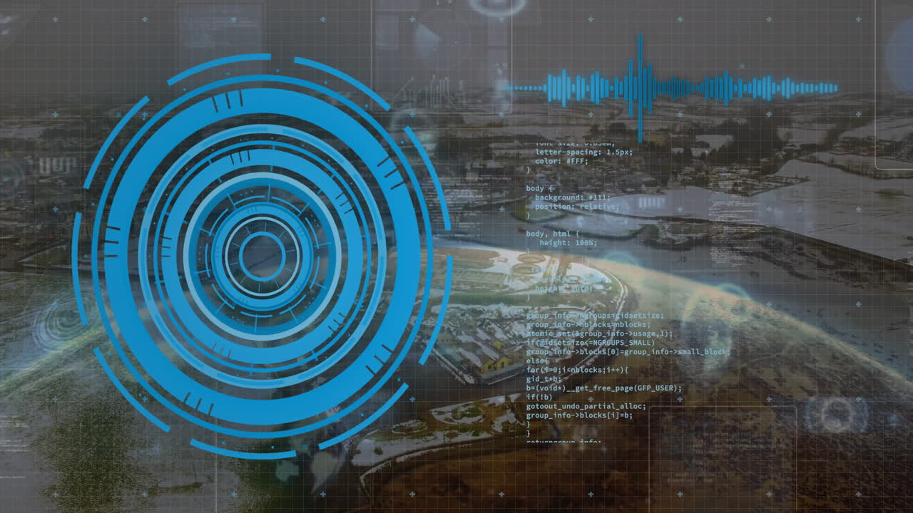 animación del escaneo de alcance con procesamiento de datos sobre el paisaje