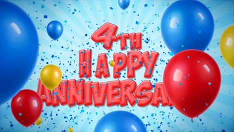 4th anniversary celebration with balloons and confetti