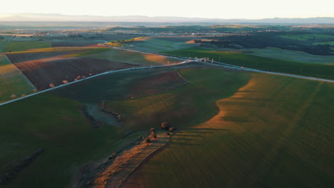 vista aérea de paisajes agrícolas al atardecer