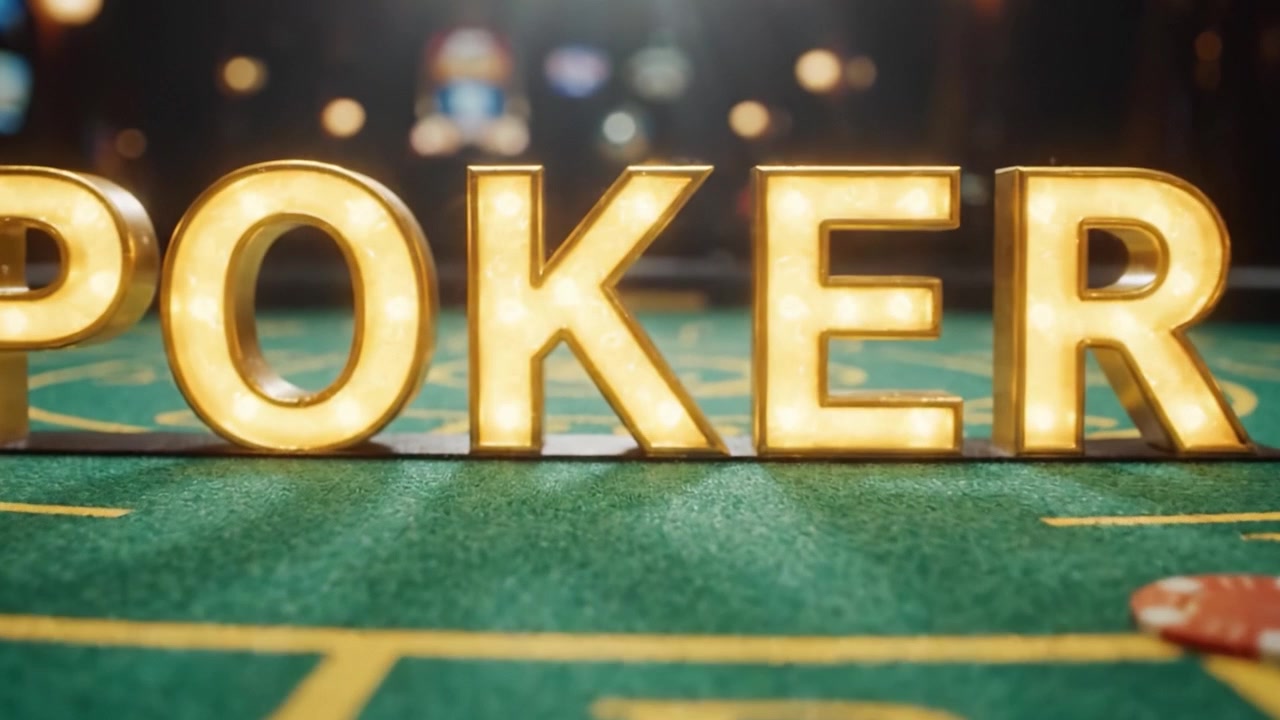 A Vibrant Poker Scene Featuring Stacks of Colorful Chips and Illuminated Letters Set on a Green Felt Table, Capturing the Excitement of the Game