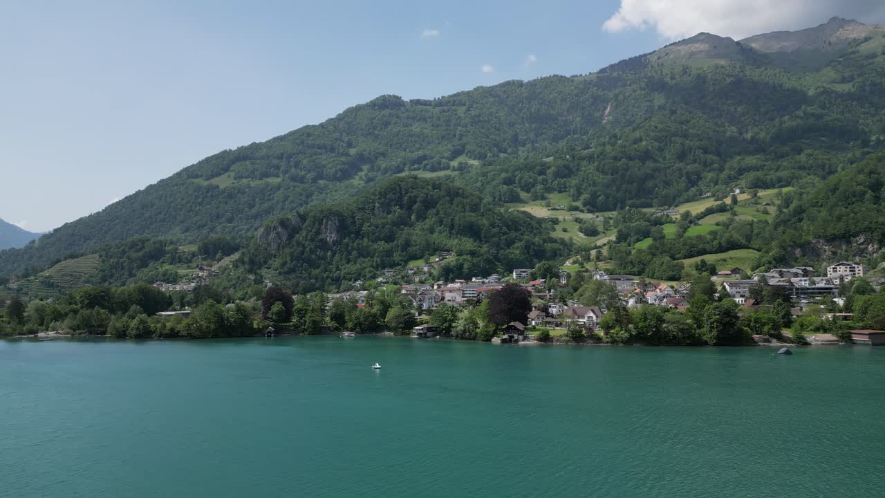View the lake in G&auml;si Betlis, Walensee Glarus, Weesen Walenstadt, Switzerland- drone shot