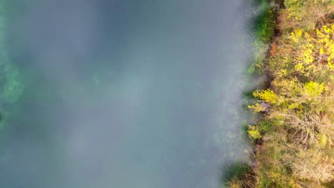 aerial drone footage 4k of autumn lake shoreline