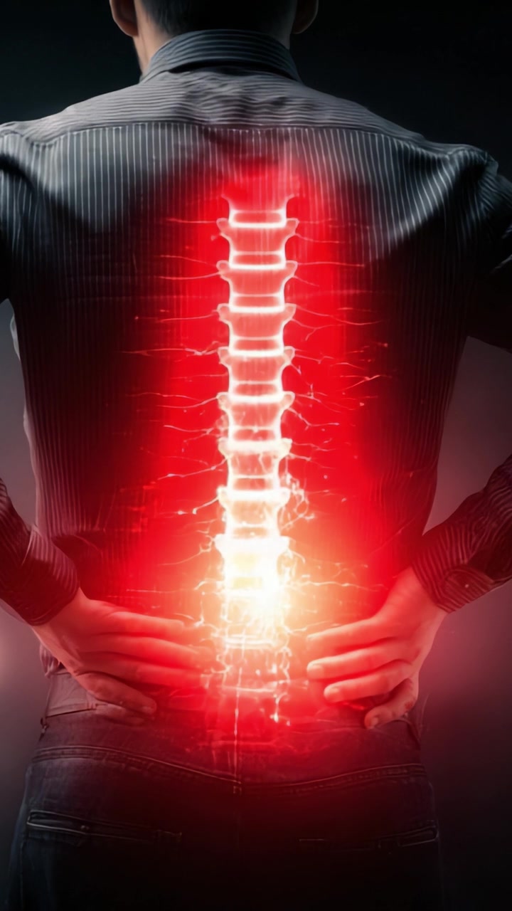 Visual Representation of Spinal Health: A Glimpse into Back Pain and Its Impact on Well-being with a Glowing Spine Indicating Sensation and Discomfort