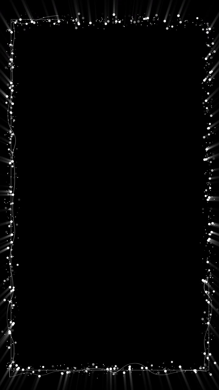 Monochrome decorative border glowing particles spotlight beams delicate lines large blank center