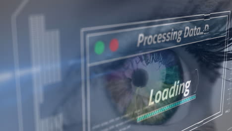 animación del procesamiento de datos en la pantalla sobre el ojo de la mujer