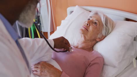 montage of diverse male and female doctors and happy senior female patient at hospital