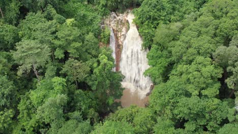Waterfall-during-Rainy-Season-in-the-Middle-of-Pristine-Lush-Green-Jungle-Rainforest