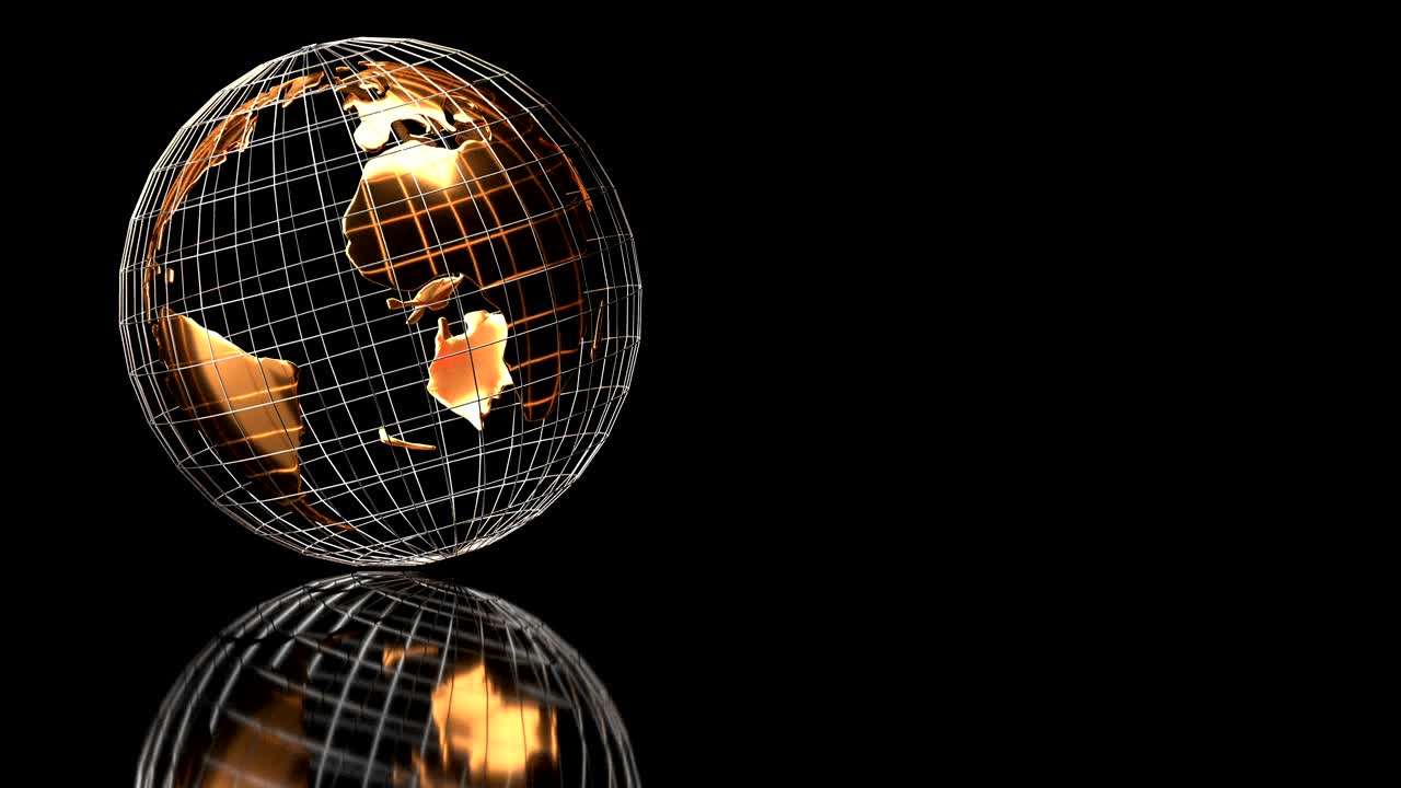 globo dorado gira sobre un fondo negro con reflejo, bucle de video