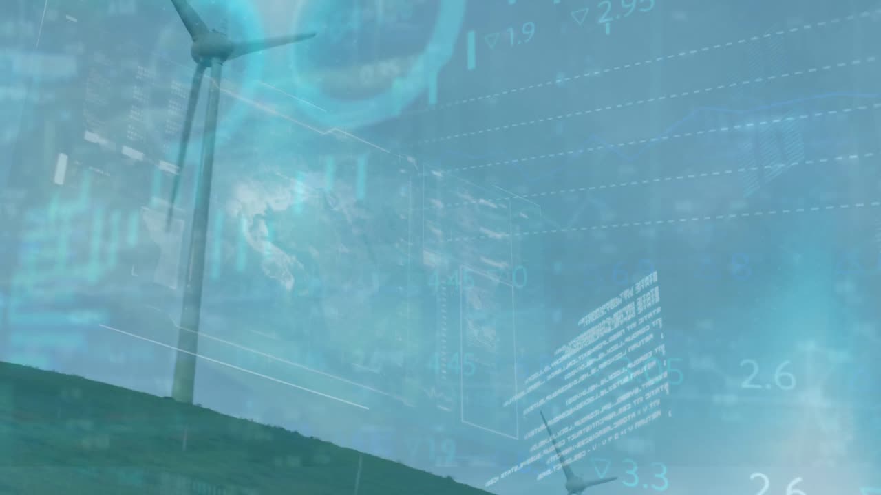 풍력 터빈을 통해 금융 데이터 처리의 애니메이션