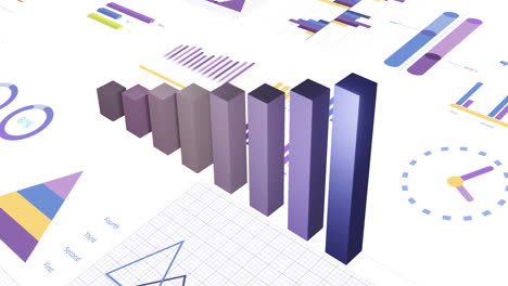 animación de estadísticas y procesamiento de datos financieros sobre fondo blanco