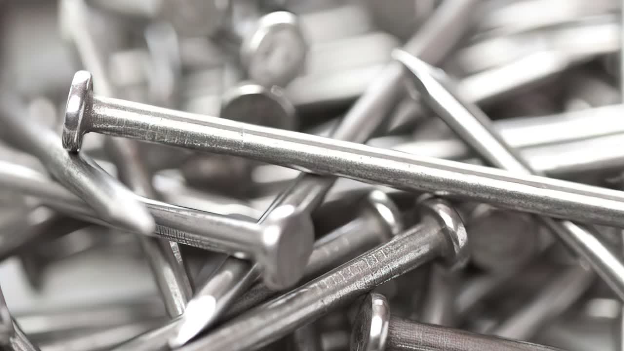 Primer plano de un montón de clavos nuevos