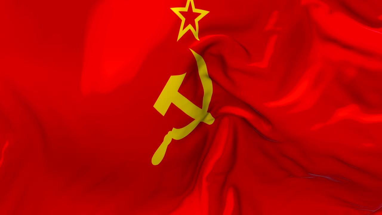 la bandera de la unión soviética ondeando en el viento animación en cámara lenta. 4k textura de tela realista bandera soplando suavemente en un día de viento fondo de bucle continuo sin costuras.