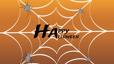 animation of happy halloween text over spider web