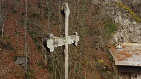 Old-Wooden-Cross-At-Crna-Reka-Monastery-In-Ribarice,-Tutin,-Serbia