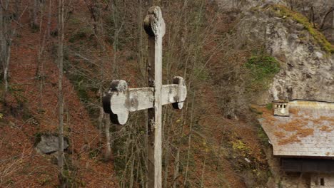 old wooden cross at crna reka monastery in ribarice, tutin, serbia