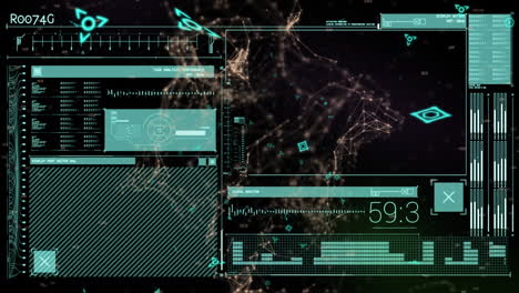 animation of data processing and qr code over black background