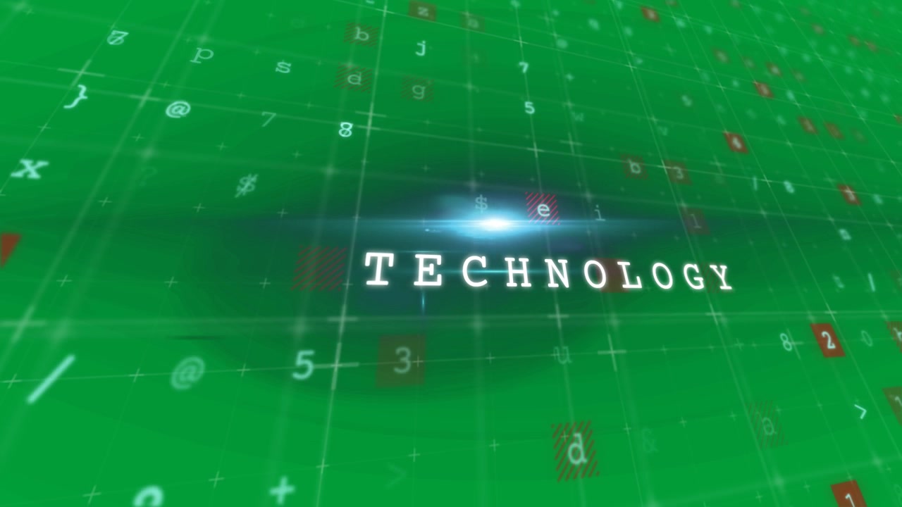 Digitally generated video of technology concept text against digital interface in background