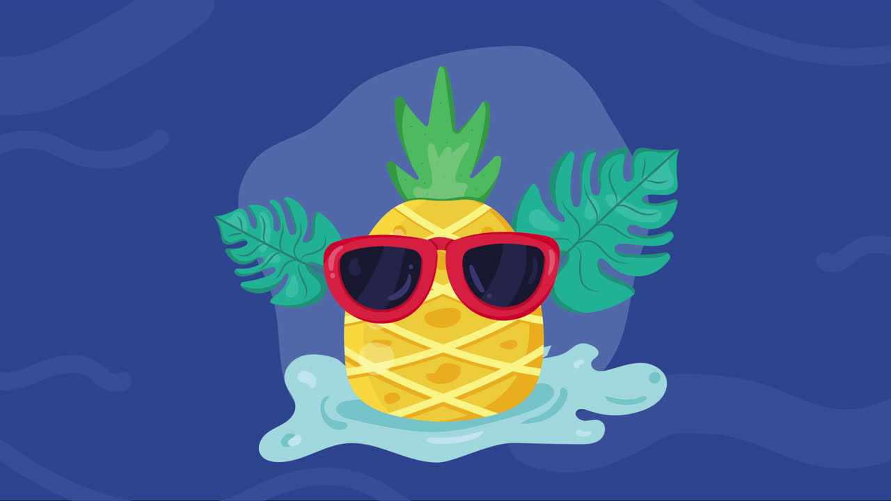 여름 선글라스 애니메이션과 함께 파인애플