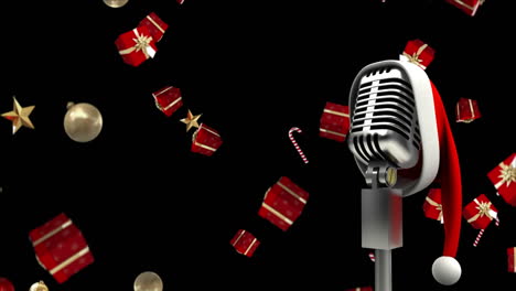 micrófono y regalos de navidad