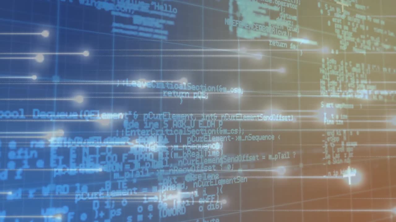 Animation of data processing over blue and orange background