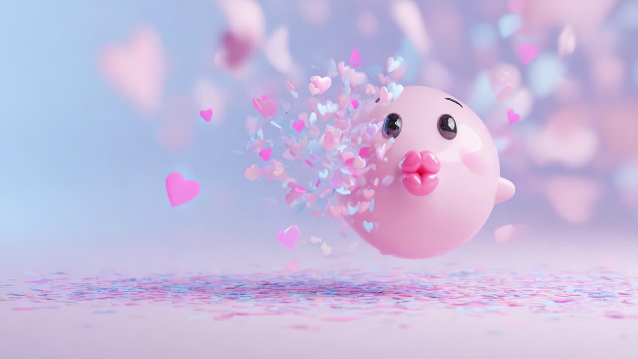 A playful, whimsical character surrounded by colorful hearts and delightful confetti, showcasing an enchanting atmosphere filled with love and joy, perfect for celebrating special moments