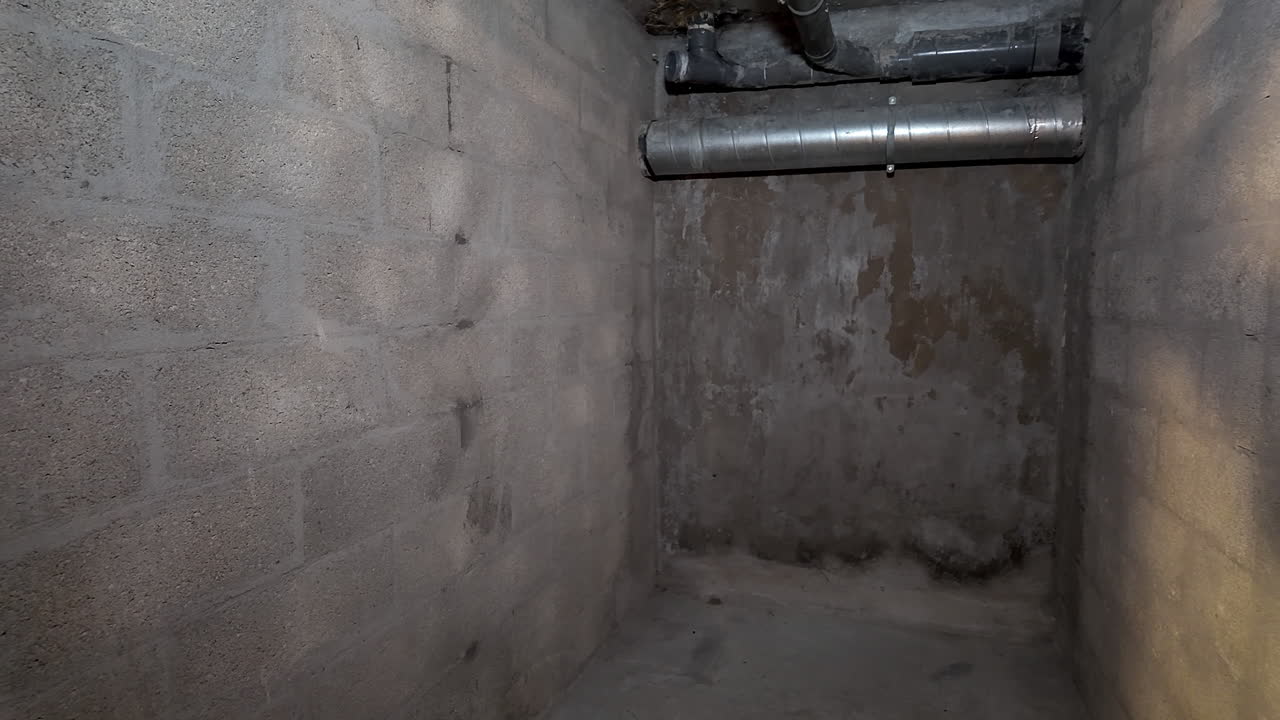 Pan right shot of individual basement in rental apartment building