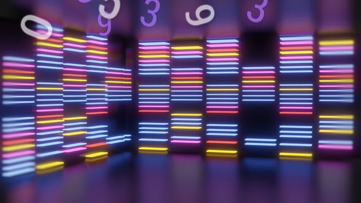 Animation of numbers and lights on black background