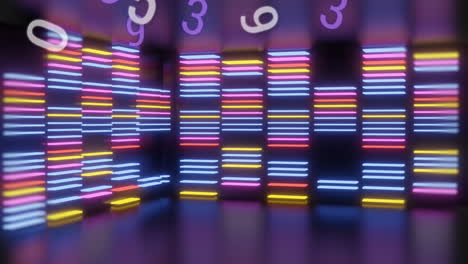 animación de números y luces sobre fondo negro