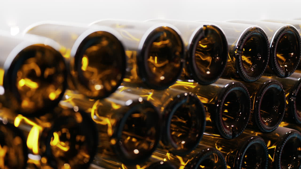 Multiple wine bottles on racks at the Chateau de Cremat winery