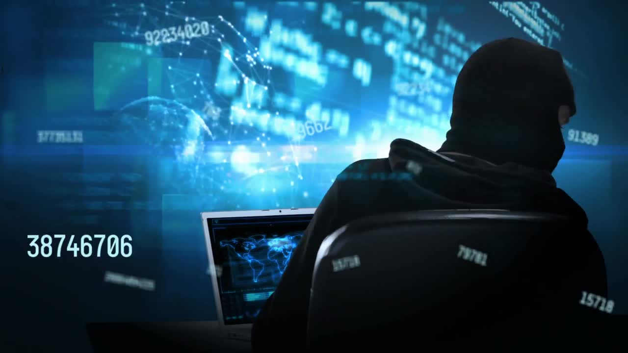 animación de números y procesamiento de datos sobre hacker usando computadora