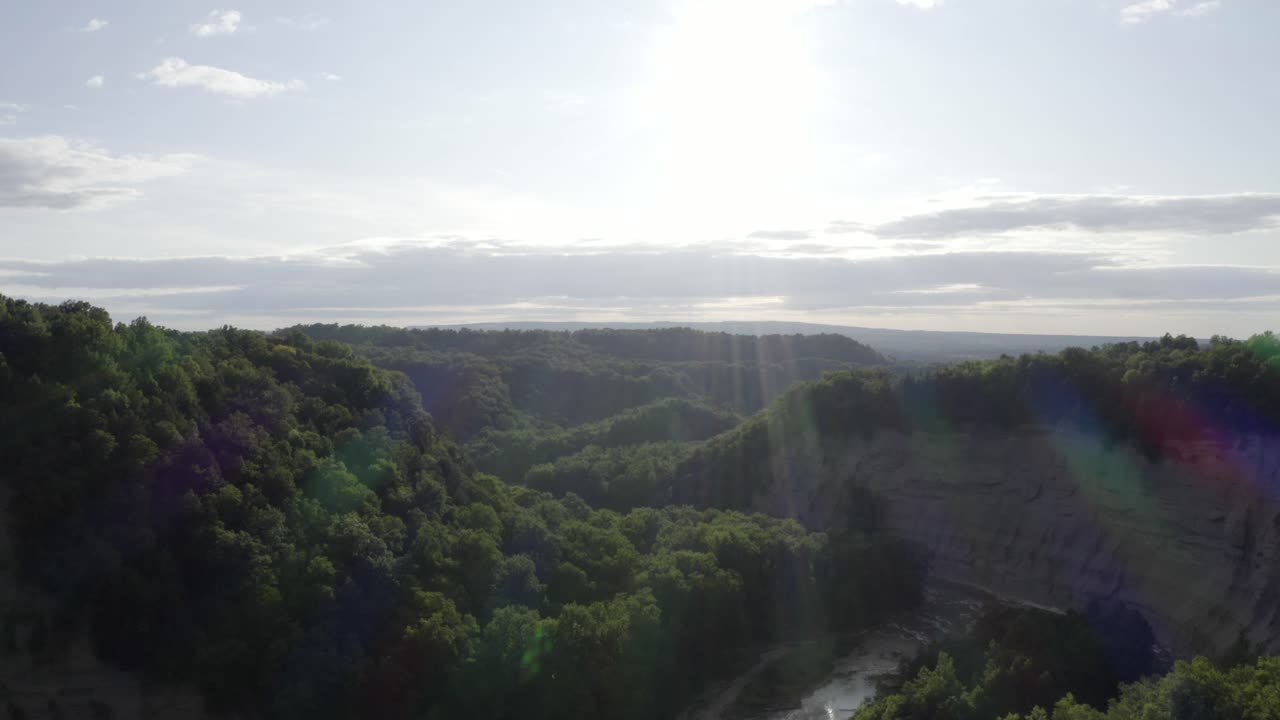 Drone footage of Zoar Valley, New York. This is one clip of many in this series - each of which shows a different angle of the valley and slightly different contents (rivers - mountains) in the frame.