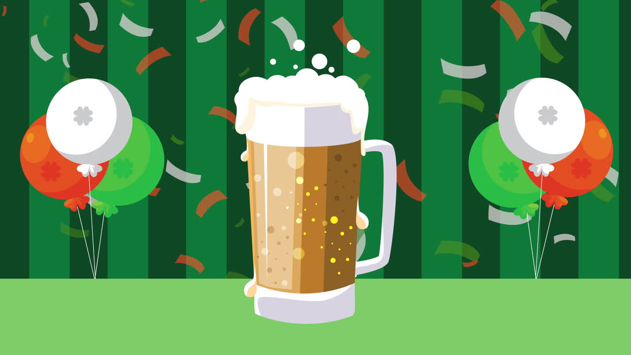 행복한 세인트 패트릭스 데이 애니메이션: 맥주와 풍선 헬