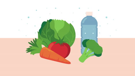 healthy diet plan animation with vegetables and water