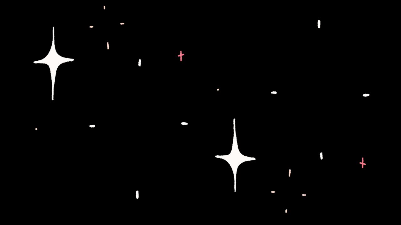 Animation white stars shape sparkles on black background.