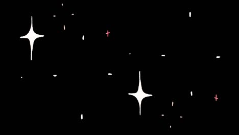 animation white stars shape sparkles on black background.