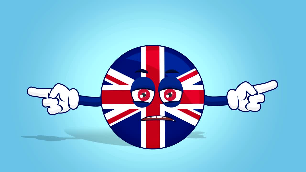 dibujos animados gran bretaña reino unido feliz doble puntero lateral con animación de la cara con alfa mate