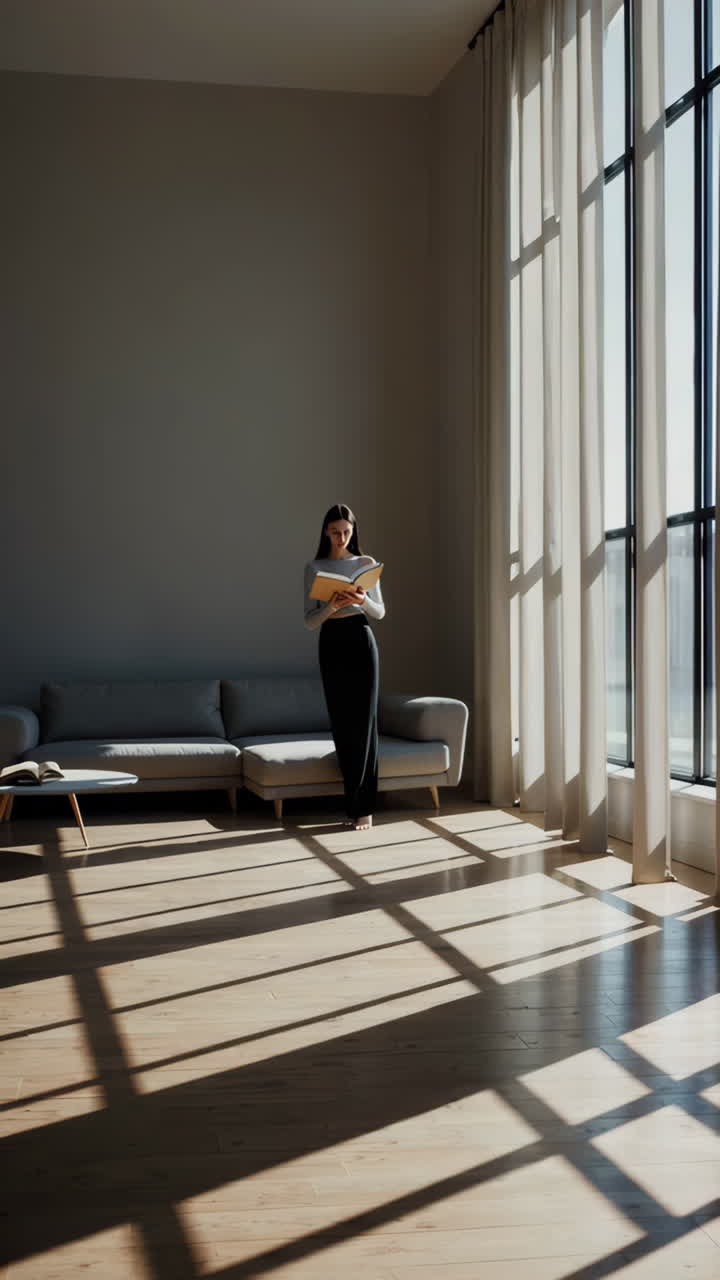 Woman Reading in a Sunny Living Room