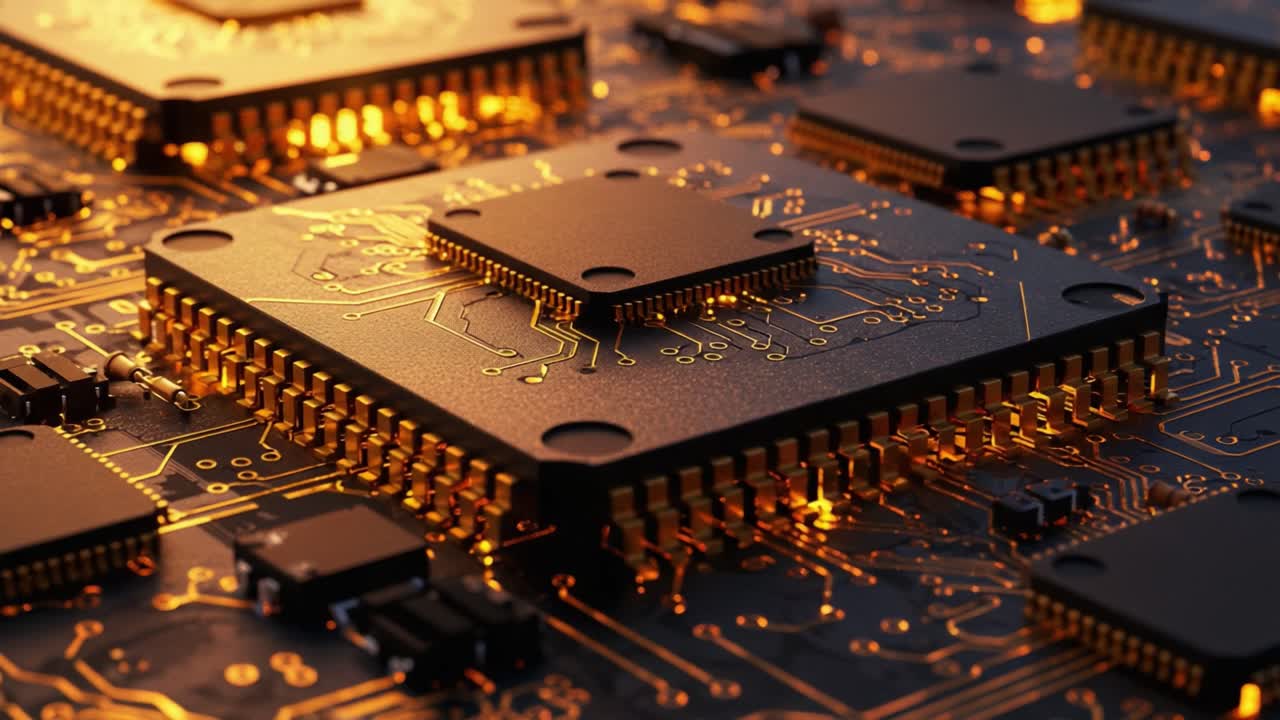 Intricate Circuitry: A Glimpse into the Detailed Design of a Modern Microprocessor Board Highlighting the Glow of Advanced Technology