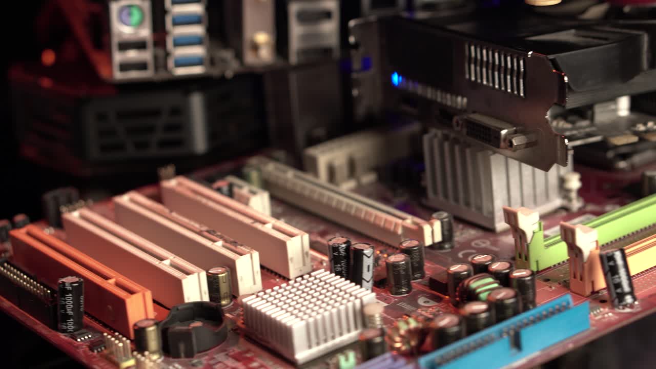 Electronic Waste, Bunch of Computer Hardware, Motherboards and Graphic Cards, Close Up