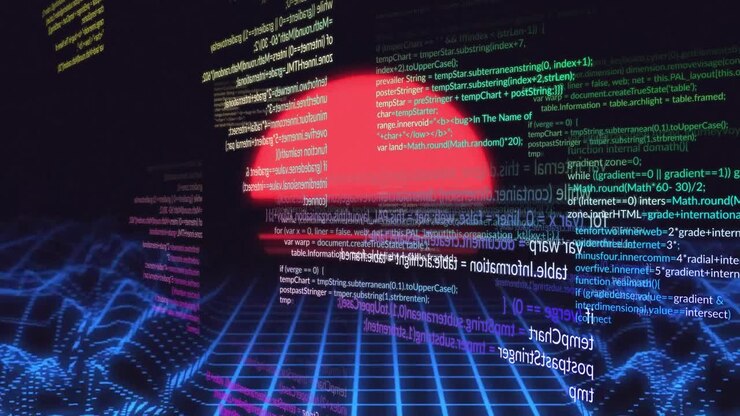 Animation of data processing over digital sunset