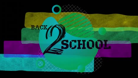 Animation-of-back-2-school-text-on-colourful-stripes,-with-black-background